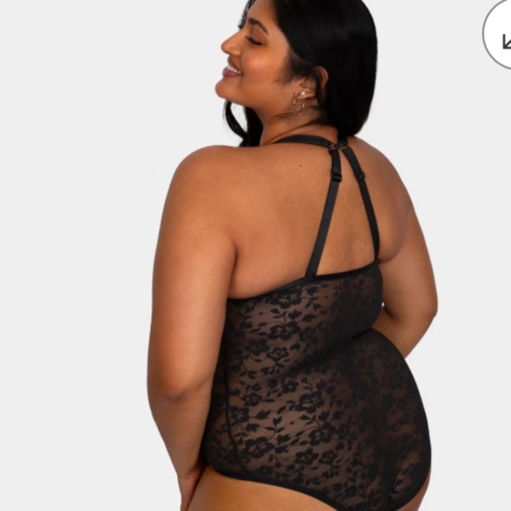 Curvy Couture Womens Plus Size No Show Lace Bodysuit Black Hue XXL